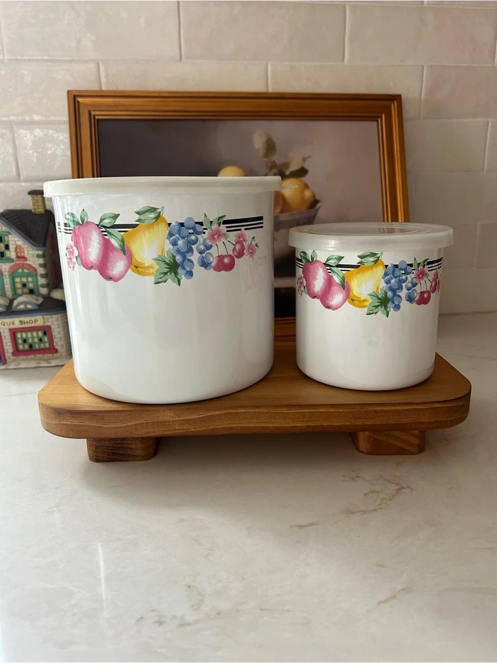 Vintage GMI Fruit Kitchen Canister Set of 2 Metal Storage Containers